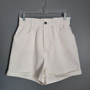 H&M Paper-Bag High-Rise White Shorts. Size S